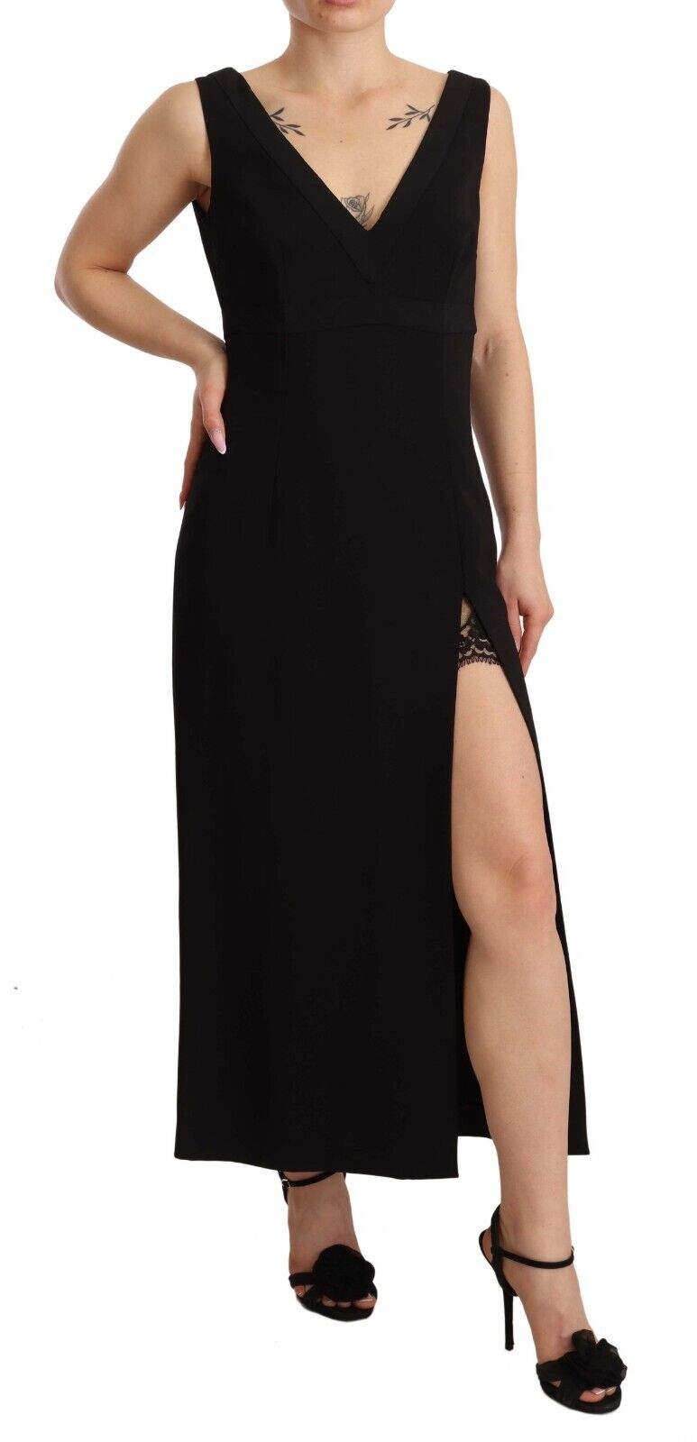 Dolce & Gabbana Black Silk Stretch Side Slit Sheath Midi Dress Black, Dolce & Gabbana, Dresses - Women - Clothing, feed-1, IT40|S at SEYMAYKA