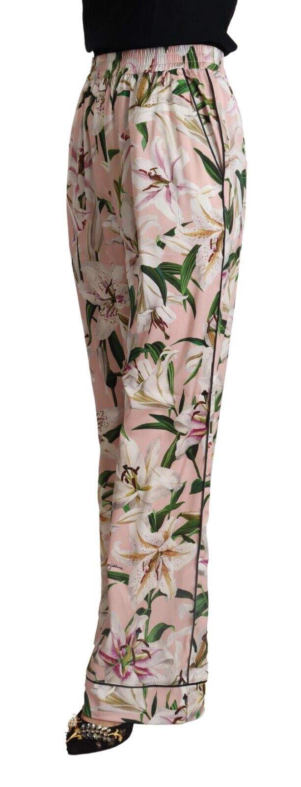 Dolce & Gabbana Pink Lily Mid Waist Wide Leg Pants Dolce & Gabbana, feed-1, IT38|XS, IT40|S, IT42|M, IT44|L, IT46|XL, Jeans & Pants - Women - Clothing, Pink at SEYMAYKA