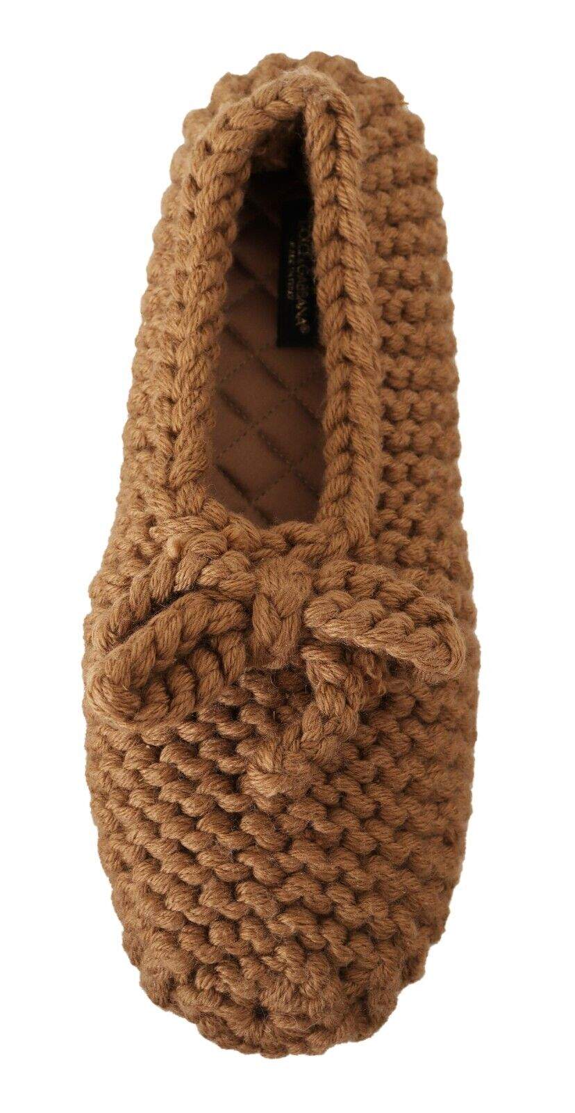 Dolce & Gabbana Brown Slip On Ballerina Flats Wool Knit Shoes Brown, Dolce & Gabbana, EU40/US9.5, EU41/US10.5, feed-1, Flat Shoes - Women - Shoes at SEYMAYKA