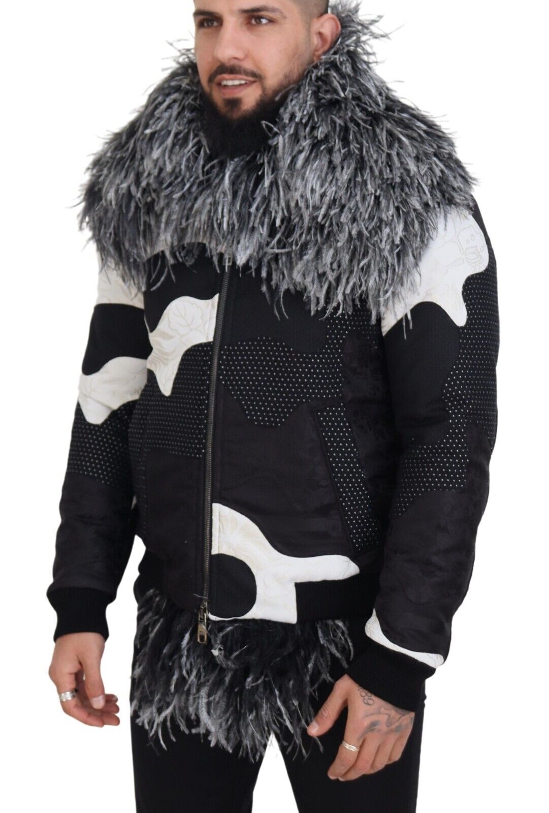 Dolce & Gabbana Black White Fur Shearling Full Zip Jacket