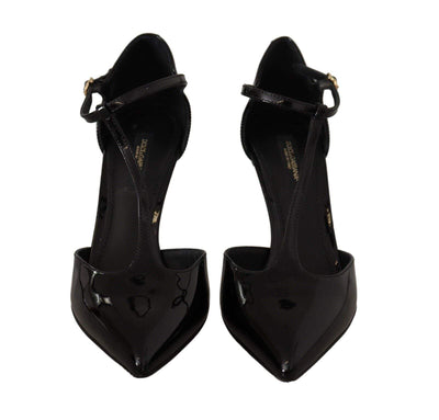 Dolce & Gabbana Black Patent Leather T-Strap Heels Sandals Black, Dolce & Gabbana, EU35/US4.5, feed-1, Sandals - Women - Shoes at SEYMAYKA