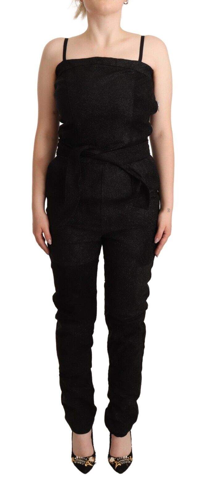 La Maison du Couturier Black Spaghetti Strap Jumpsuit Dress Black, Dresses - Women - Clothing, feed-1, IT40|S, IT42|M, La Maison du Couturier at SEYMAYKA