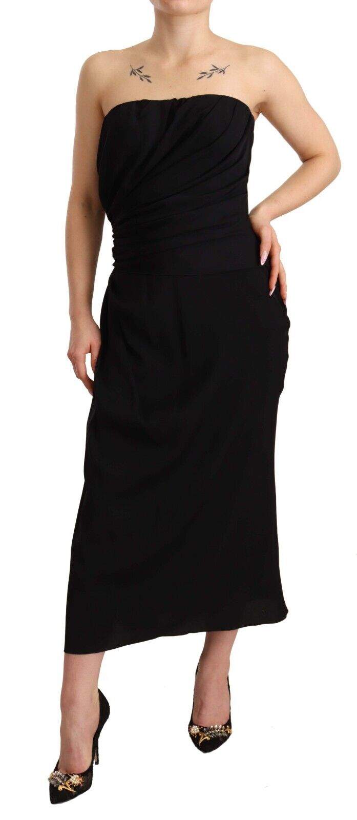 Dolce & Gabbana Black Silk Stretch Strapless Sheath Midi Dress Black, Dolce & Gabbana, Dresses - Women - Clothing, feed-1, IT40|S at SEYMAYKA