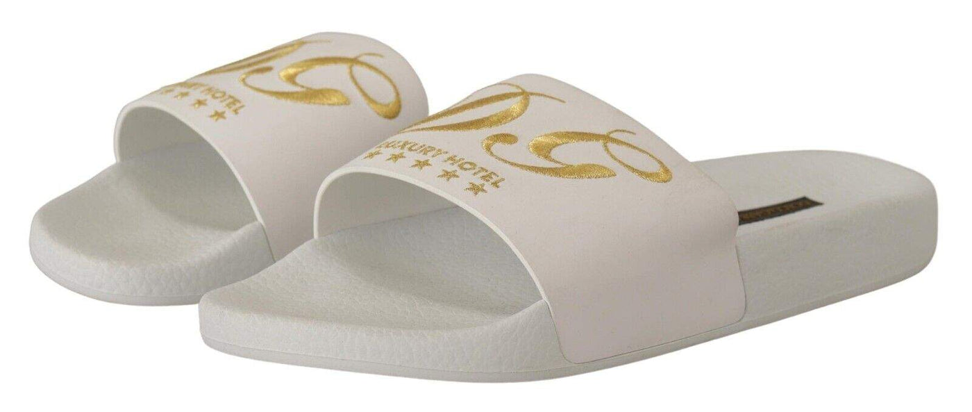 Dolce & Gabbana White Leather Luxury Hotel Slides Sandals Shoes #men, Dolce & Gabbana, EU40/US7, feed-1, Sandals - Men - Shoes, White at SEYMAYKA