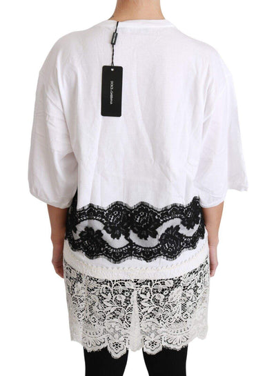 Dolce & Gabbana White Fashion Sinner Cotton Lace T-shirt Top Black/White, Dolce & Gabbana, feed-1, IT38|XS, IT40|S, IT42|M, IT46|XL, IT48|XXL, Tops & T-Shirts - Women - Clothing at SEYMAYKA