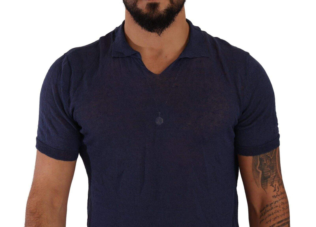 Daniele Alessandrini Navy Blue Linen Collared T-shirt #men, Daniele Alessandrini, feed-1, IT48 | M, Navy Blue, T-Shirts - Men - Clothing at SEYMAYKA