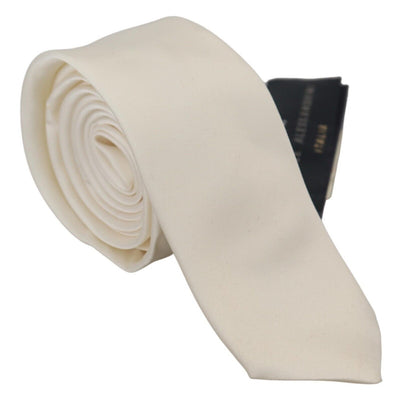 Daniele Alessandrini Off White Silk  Necktie Adjustable Accessory Tie