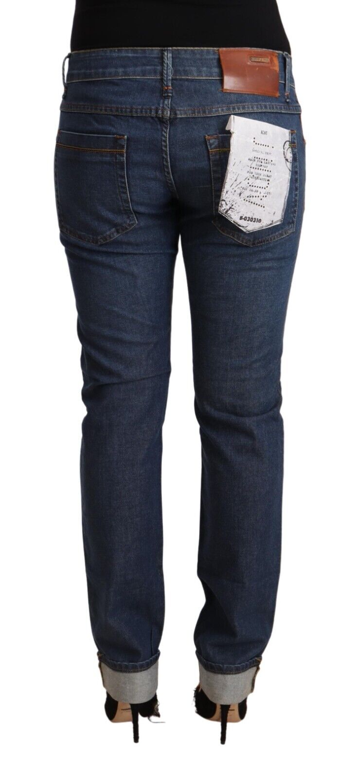 Acht Dark Blue Cotton Slim Fit Folded Hem Denim Jeans