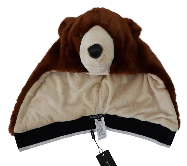 Dolce & Gabbana Brown Bear Fur Whole Head Cap One Size Polyester Hat