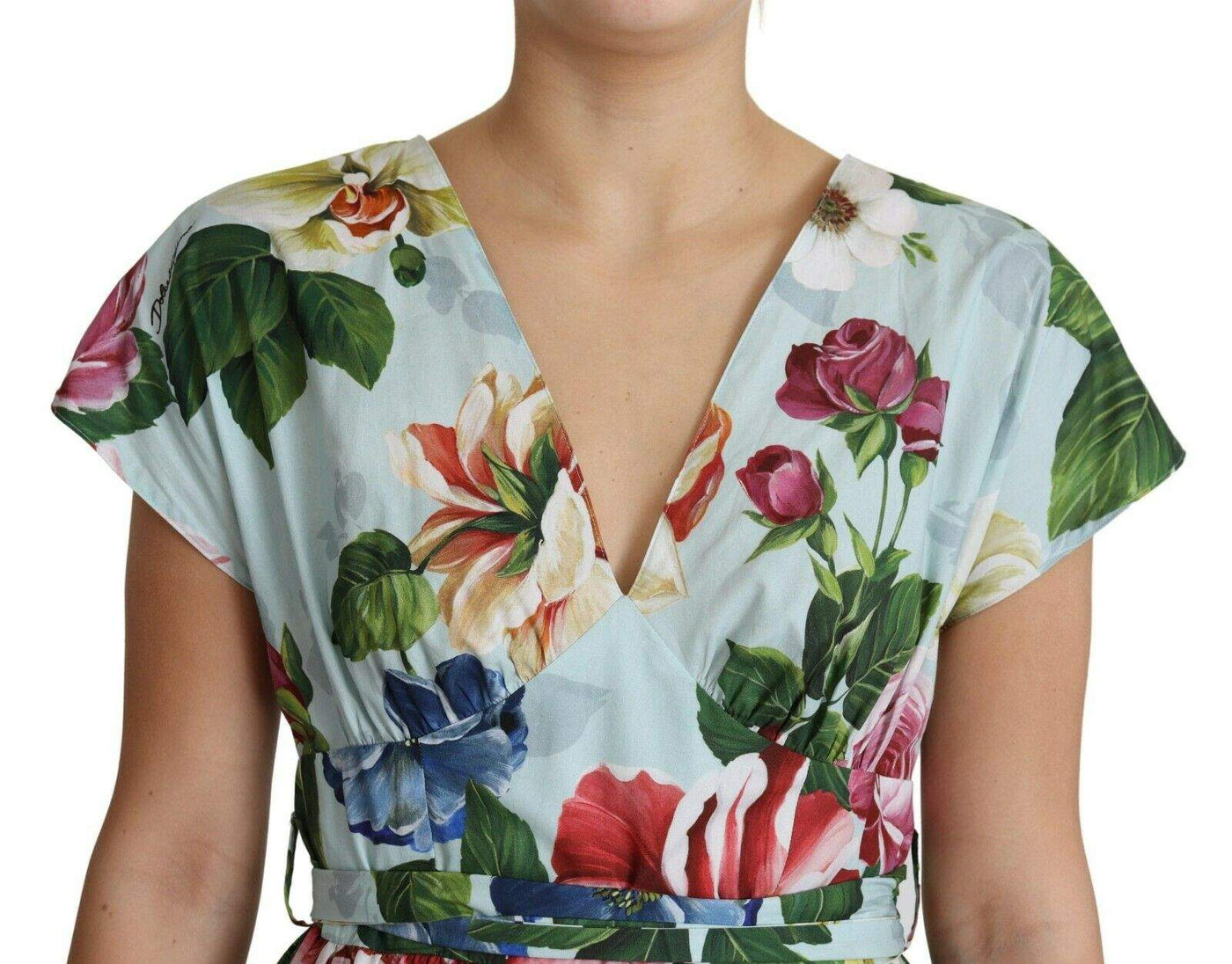 Dolce & Gabbana Green Floral Short Sleeves V-neck Dress Dolce & Gabbana, Dresses - Women - Clothing, feed-agegroup-adult, feed-color-Green, feed-gender-female, Green, IT42|M, IT44|L, IT46|XL at SEYMAYKA
