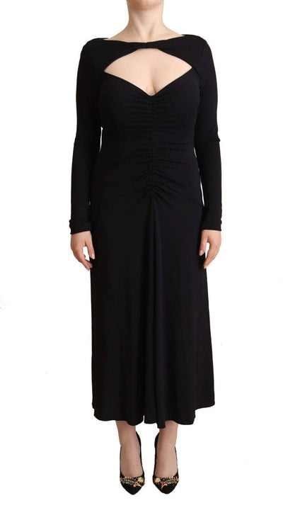 PINKO Black Nylon Stretch Long Sleeves Deep V-neck Maxi Dress Black, Dresses - Women - Clothing, feed-1, IT40|S, PINKO at SEYMAYKA
