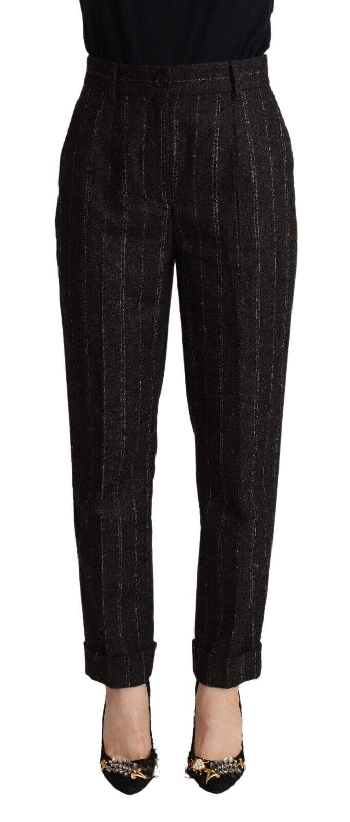 Dolce & Gabbana Black Striped High Waist Tapered Pants Black, Dolce & Gabbana, feed-1, IT38|XS, Jeans & Pants - Women - Clothing at SEYMAYKA