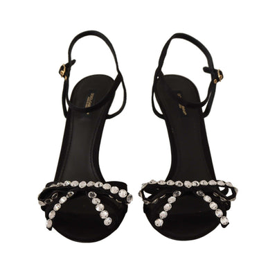 Black Crystals Ankle Strap Heels Sandals Shoes