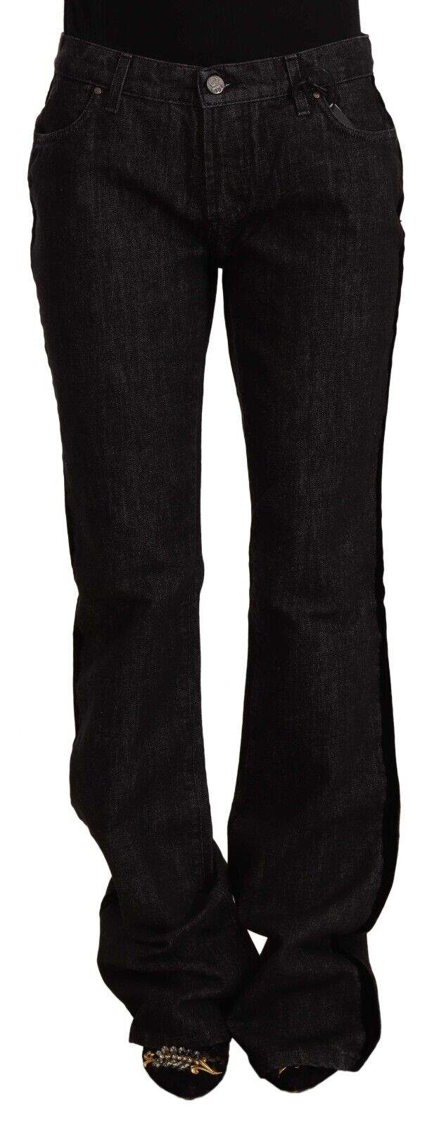 GF Ferre Black Mid Waist Cotton Denim Straight Boot Cut Jeans Black, feed-1, GF Ferre, Jeans & Pants - Women - Clothing, W28 | IT42 at SEYMAYKA