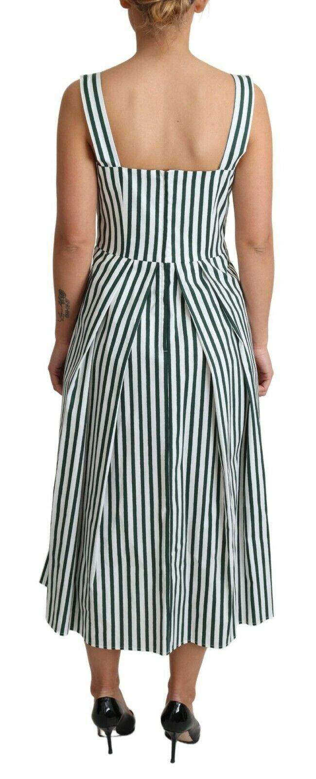 Dolce & Gabbana Green Striped Cotton A-Line Dress Dolce & Gabbana, Dresses - Women - Clothing, feed-agegroup-adult, feed-color-White, feed-gender-female, IT38|XS, IT40|S, IT42|M, IT44|L, White at SEYMAYKA