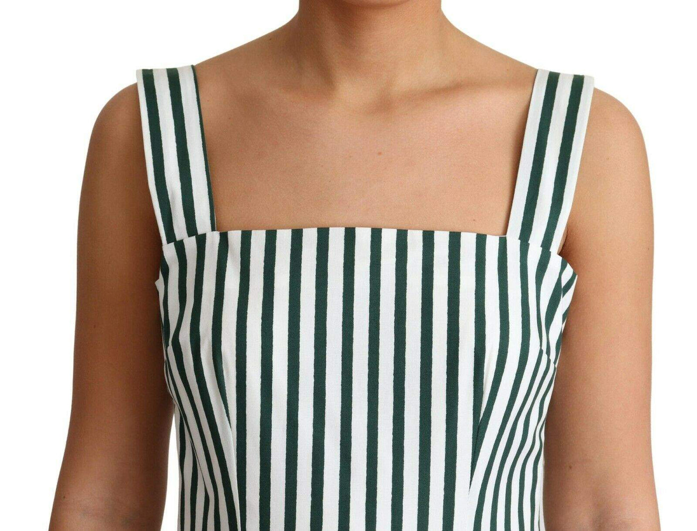 Dolce & Gabbana Green Striped Cotton A-Line Dress Dolce & Gabbana, Dresses - Women - Clothing, feed-agegroup-adult, feed-color-White, feed-gender-female, IT38|XS, IT40|S, IT42|M, IT44|L, White at SEYMAYKA