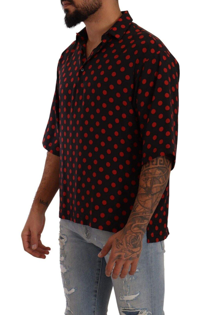 Dolce & Gabbana Red Black Silk Polka Dots Short Sleeves Shirt #men, Black and Red, Dolce & Gabbana, feed-1, IT44 | 3XL, Shirts - Men - Clothing at SEYMAYKA
