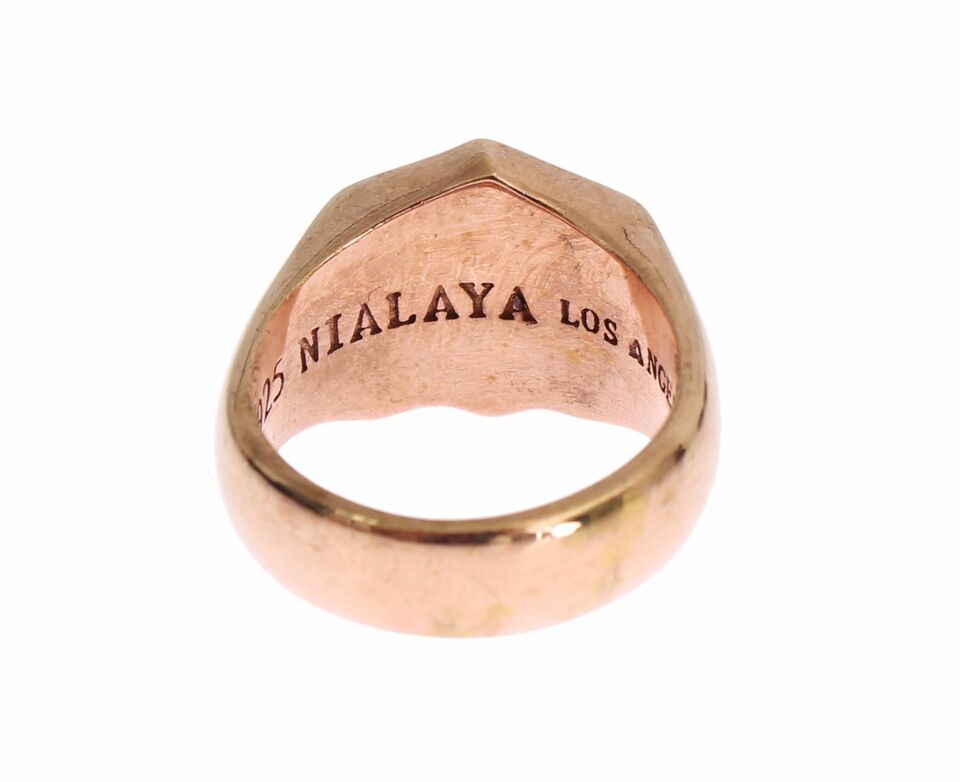 Nialaya Pink Gold 925 Silver Authentic Clear Ring
