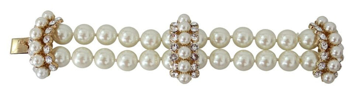 Dolce & Gabbana White Faux Pearl Beads Translucent Crystals Bracelet