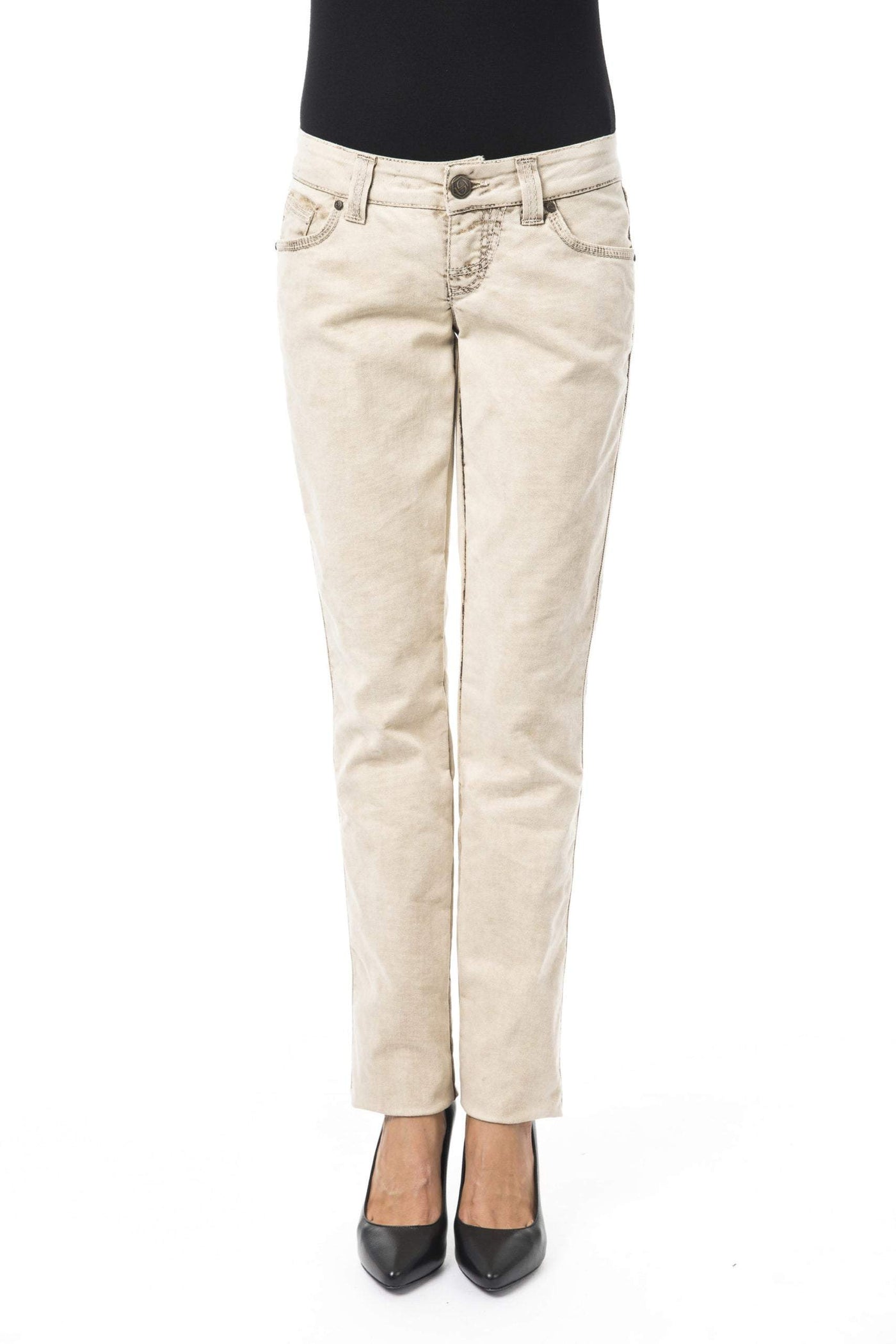 BYBLOS Beige Cotton Jeans & Pant Beige, BYBLOS, feed-1, Jeans & Pants - Women - Clothing, W26 | IT40, W30 | IT44 at SEYMAYKA