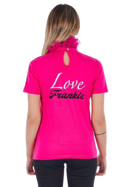 Frankie Morello high   neck short sleeve  Tops & T-Shirt #women, feed-agegroup-adult, feed-color-Pink, feed-gender-female, Frankie Morello, L, M, Pink, S, Tops & T-Shirts - Women - Clothing, XS, XXS at SEYMAYKA