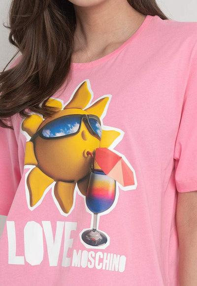 Love Moschino logo printed round neck  Tops & T-Shirt #women, feed-agegroup-adult, feed-color-pink, feed-gender-female, IT38|XS, IT40|S, IT42|M, IT44|L, IT46 | L, Love Moschino, Pink, Tops & T-Shirts - Women - Clothing at SEYMAYKA