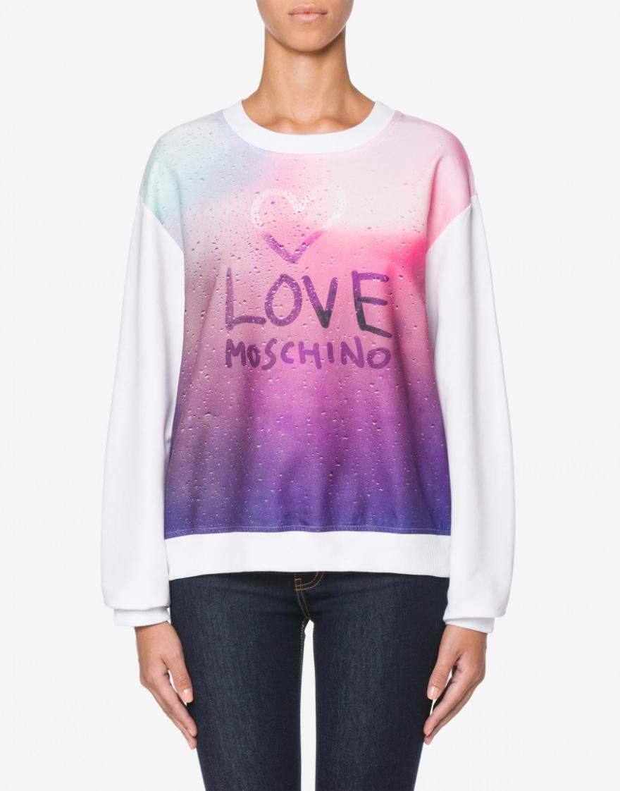 Love Moschino crew neck glass effect printed  Sweater feed-agegroup-adult, feed-color-White, feed-gender-female, IT40|S, IT42|M, IT44|L, Love Moschino, Sweaters - Women - Clothing, White at SEYMAYKA