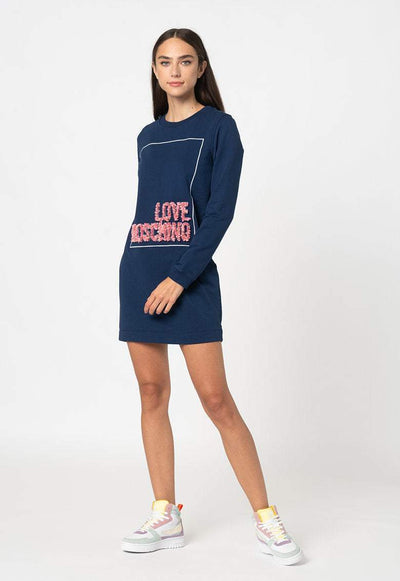 Love Moschino relief brand design Dress #women, Blue, Dresses - Women - Clothing, feed-agegroup-adult, feed-color-Blue, feed-gender-female, IT40|S, IT42|M, IT44|L, IT46 | L, IT48 | XL, Love Moschino at SEYMAYKA