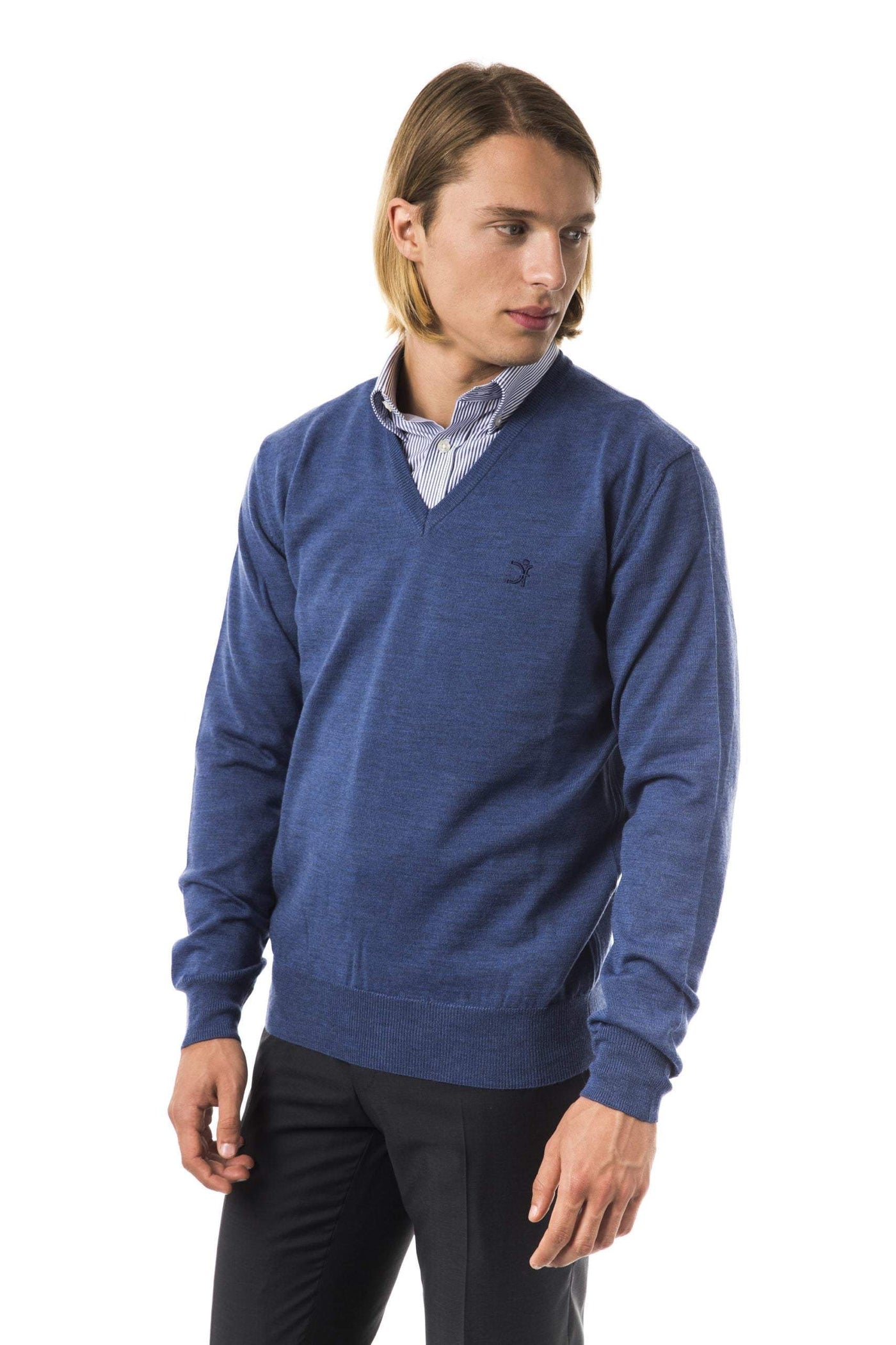 Uominitaliani v-neck emroidered Sweater #men, Blue, feed-color-Blue, feed-gender-adult, feed-gender-male, S, Sweaters - Men - Clothing, Uominitaliani at SEYMAYKA