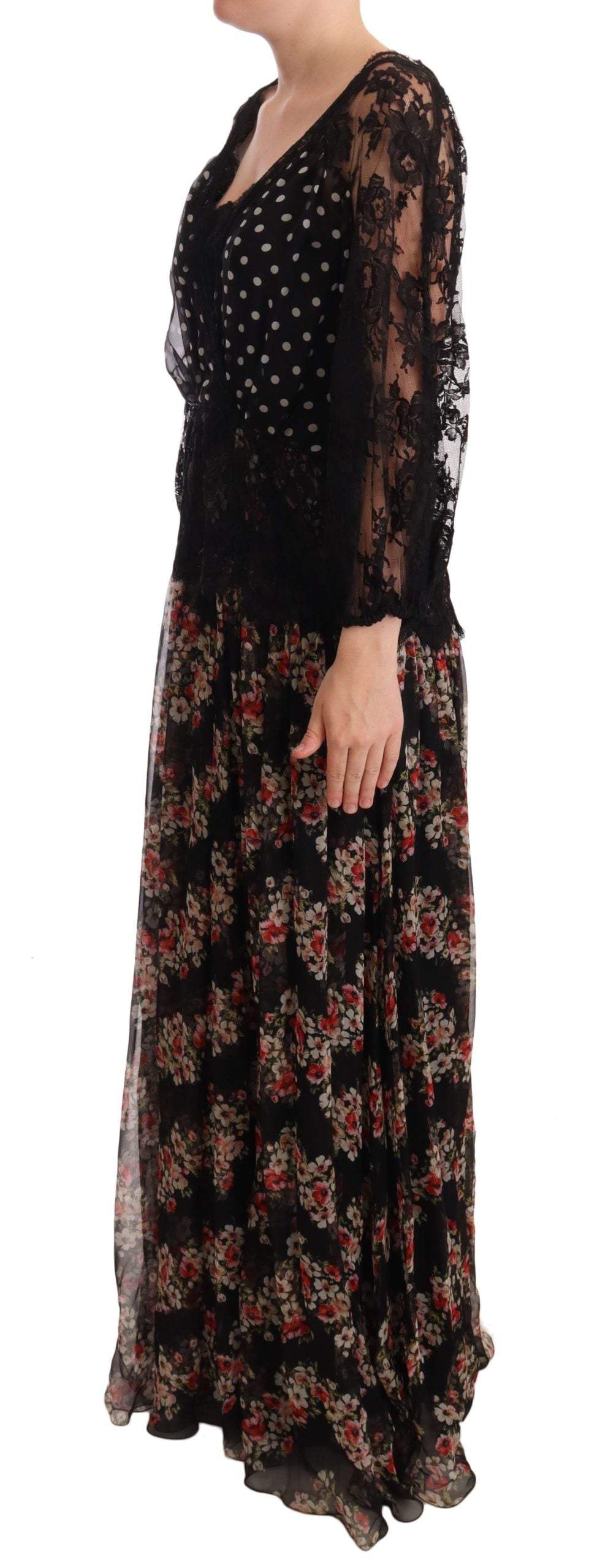 Dolce & Gabbana Black Lace Floral Polka Maxi Capri Dress Black, Dolce & Gabbana, Dresses - Women - Clothing, feed-1, IT46|XL at SEYMAYKA